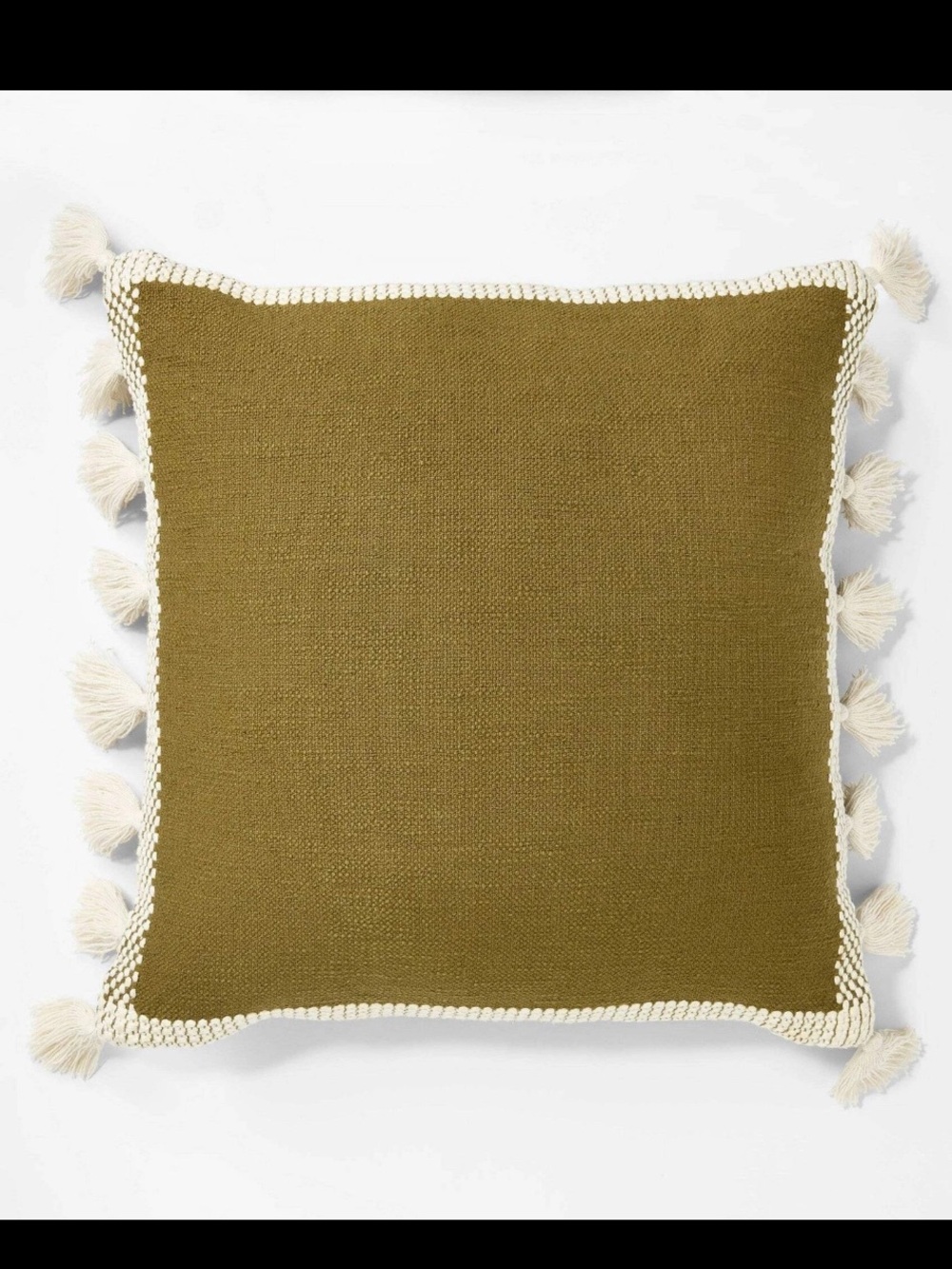 Threshold Olive Square Pillow with Cream Tassel Edge